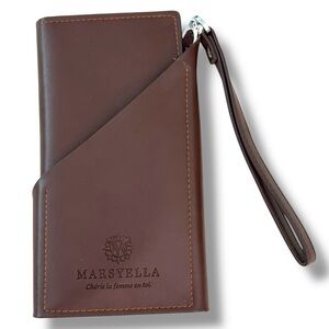 Marsyella Brown Leather Wallet Wristlet Organizer Checkbook Style – some flaking